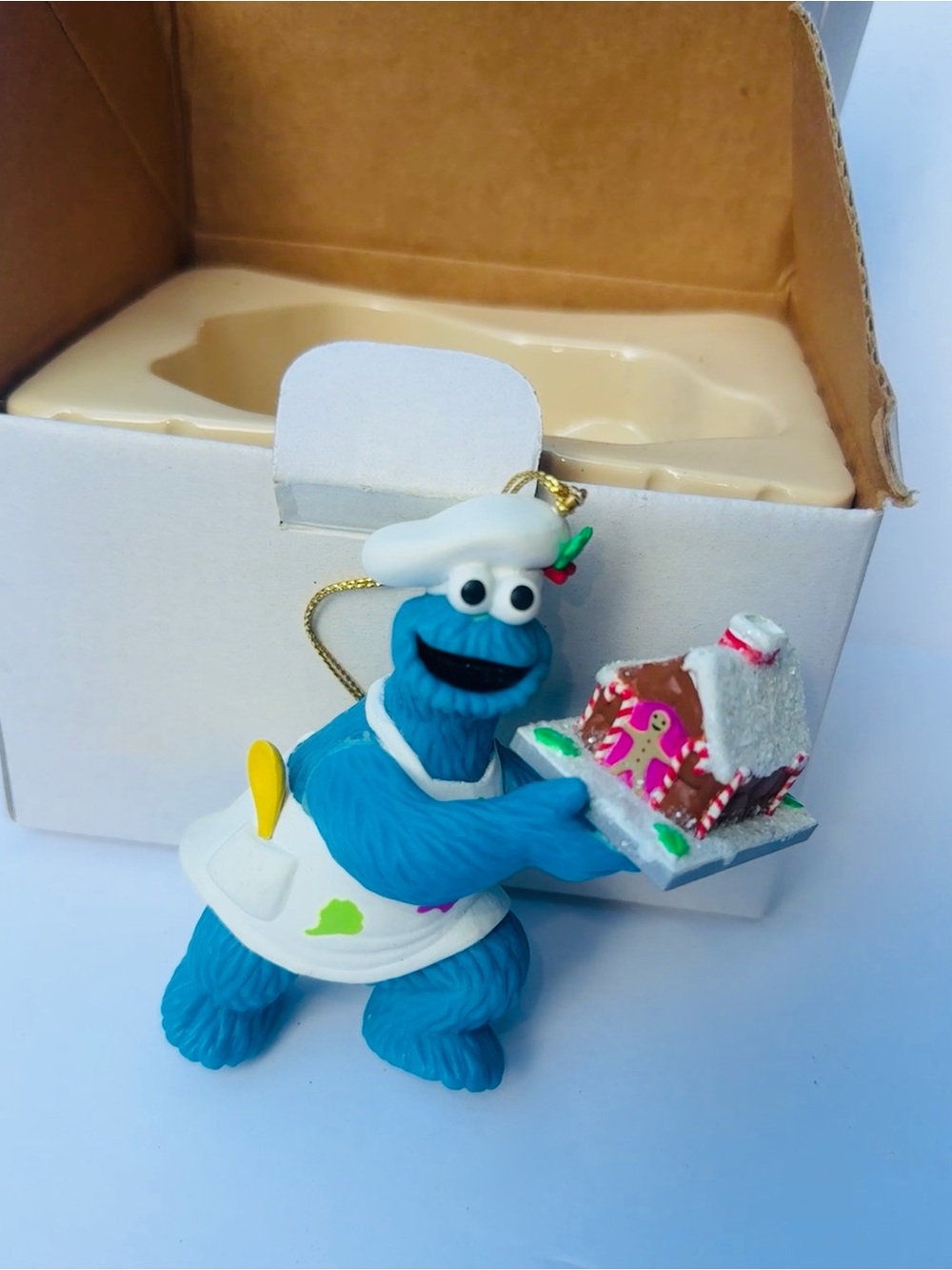 Vintage Jim Hansen Sesame Street Cookie Monster Gingerbread House Ornament 1992